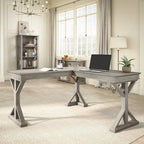60W L-Shaped Farmhouse Desk with Wire Management Grommet, Corner Home Office Desk, 200 lb Capacity