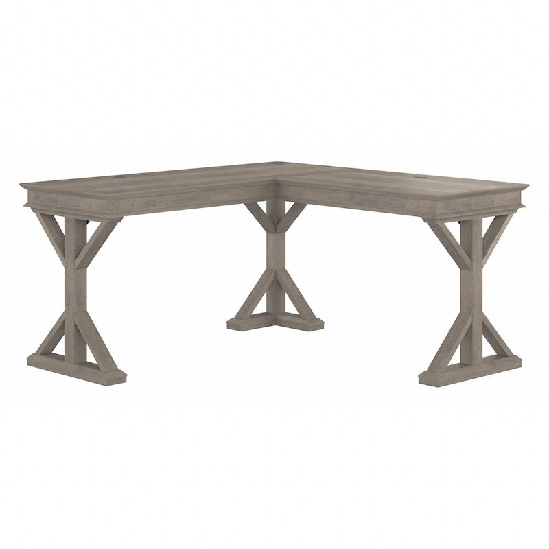 60W L-Shaped Farmhouse Desk with Wire Management Grommet, Corner Home Office Desk, 200 lb Capacity