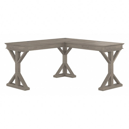 60W L-Shaped Farmhouse Desk with Wire Management Grommet, Corner Home Office Desk, 200 lb Capacity