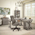 60W L-Shaped Farmhouse Desk with Wire Management Grommet, Corner Home Office Desk, 200 lb Capacity