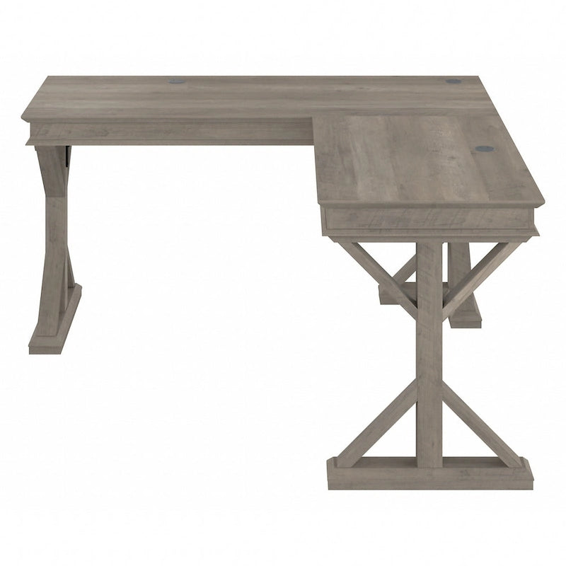 60W L-Shaped Farmhouse Desk with Wire Management Grommet, Corner Home Office Desk, 200 lb Capacity
