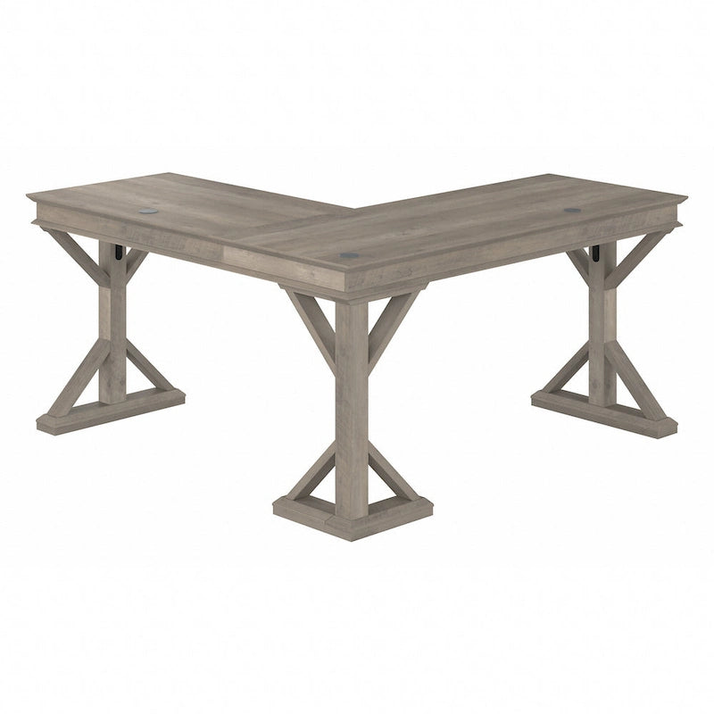 60W L-Shaped Farmhouse Desk with Wire Management Grommet, Corner Home Office Desk, 200 lb Capacity