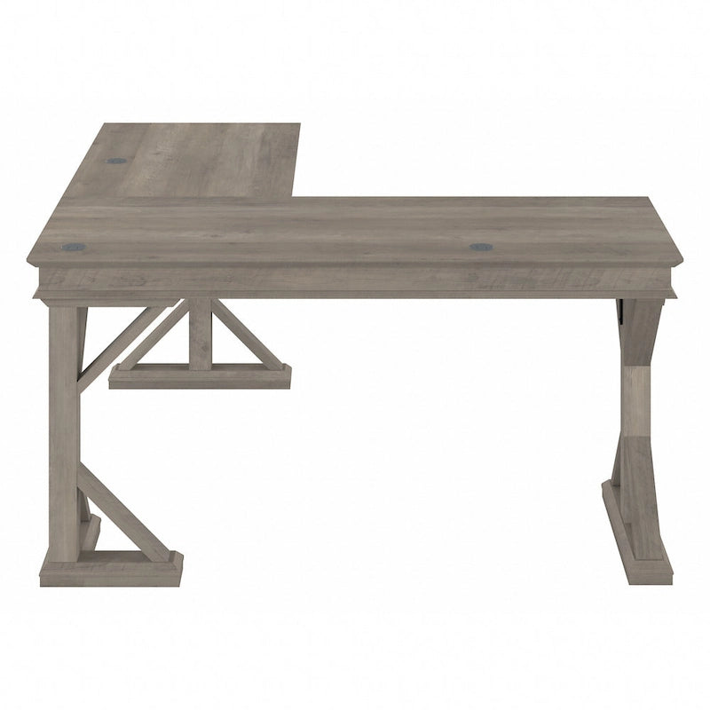 60W L-Shaped Farmhouse Desk with Wire Management Grommet, Corner Home Office Desk, 200 lb Capacity