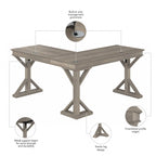 60W L-Shaped Farmhouse Desk with Wire Management Grommet, Corner Home Office Desk, 200 lb Capacity