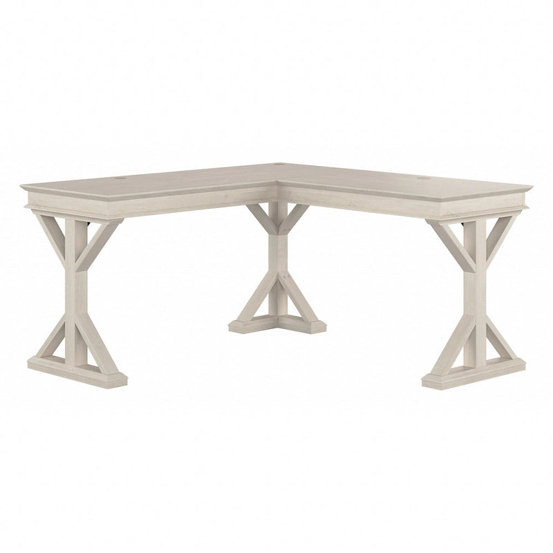 60W L-Shaped Farmhouse Desk with Wire Management Grommet, Corner Home Office Desk, 200 lb Capacity