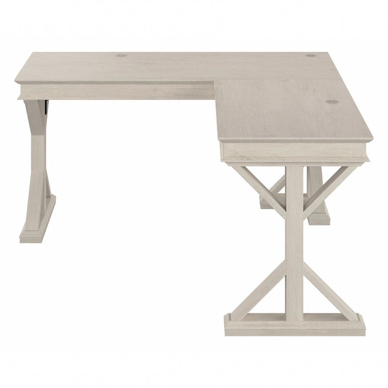 60W L-Shaped Farmhouse Desk with Wire Management Grommet, Corner Home Office Desk, 200 lb Capacity