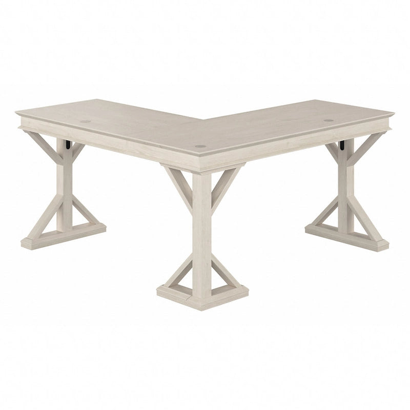 60W L-Shaped Farmhouse Desk with Wire Management Grommet, Corner Home Office Desk, 200 lb Capacity