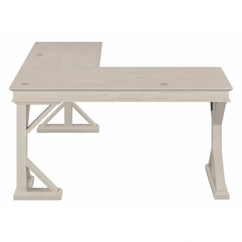 60W L-Shaped Farmhouse Desk with Wire Management Grommet, Corner Home Office Desk, 200 lb Capacity
