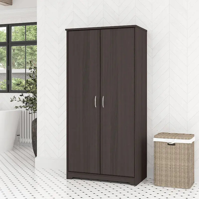 Tall Bathroom Storage Cabinet with Doors, 4-Shelf Adjustable, Transitional Style, 30W x 16D x 61H