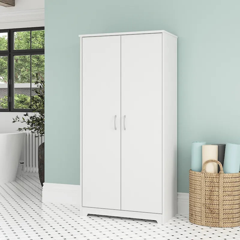 Tall Bathroom Storage Cabinet with Doors, 4-Shelf Adjustable, Transitional Style, 30W x 16D x 61H