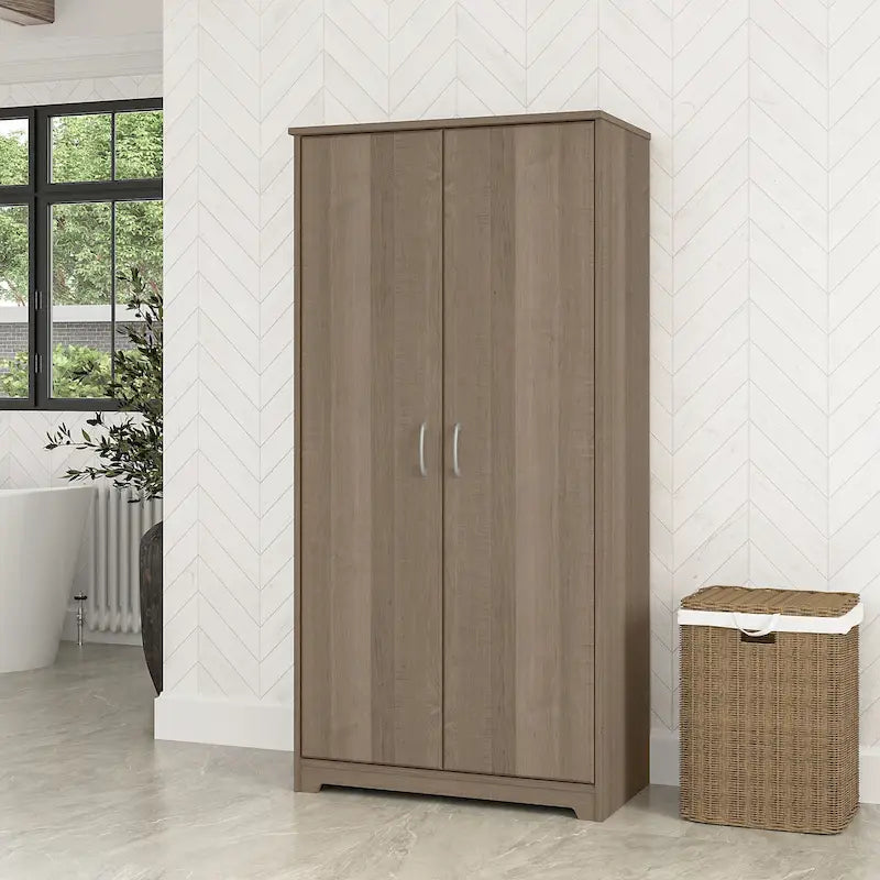 Tall Bathroom Storage Cabinet with Doors, 4-Shelf Adjustable, Transitional Style, 30W x 16D x 61H