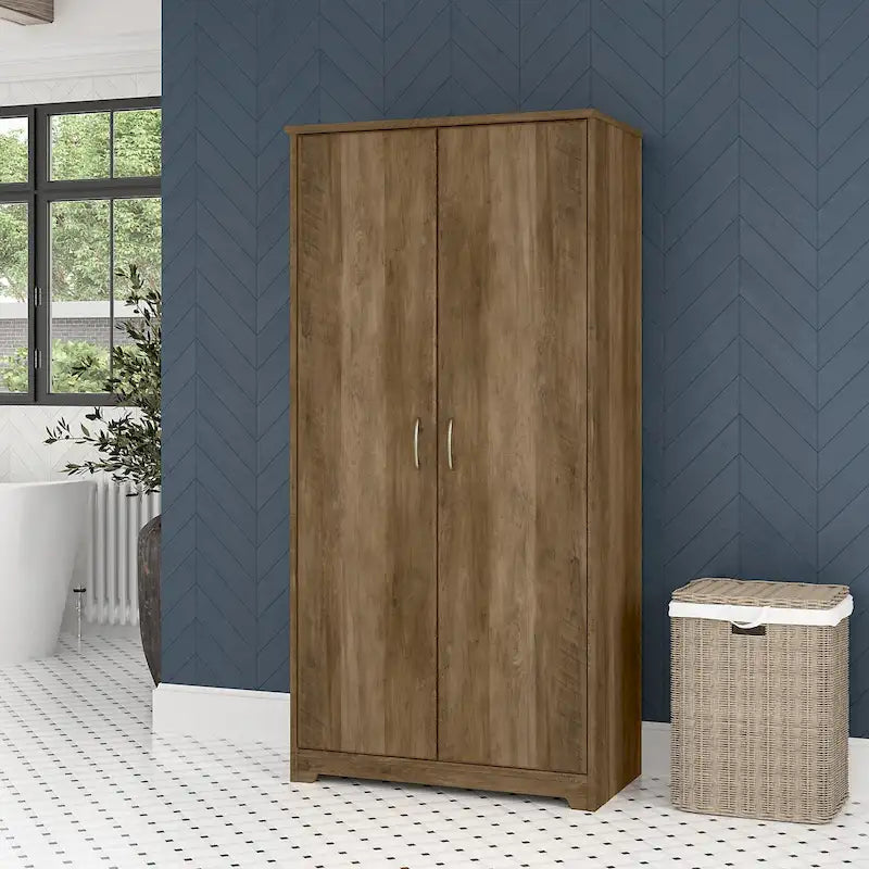 Tall Bathroom Storage Cabinet with Doors, 4-Shelf Adjustable, Transitional Style, 30W x 16D x 61H
