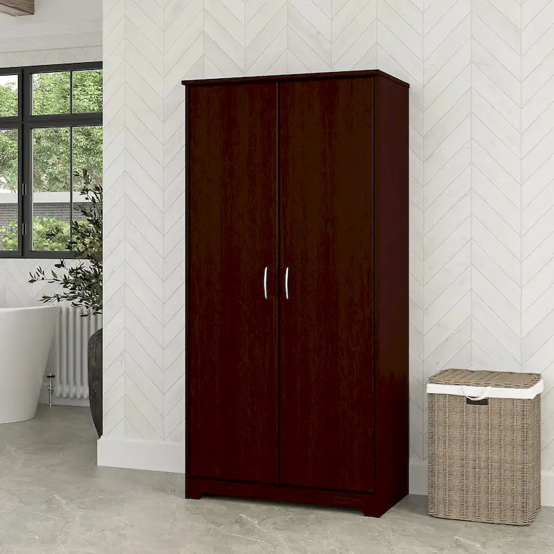 Tall Bathroom Storage Cabinet with Doors, 4-Shelf Adjustable, Transitional Style, 30W x 16D x 61H