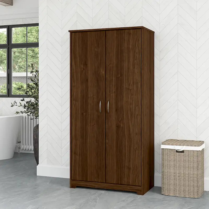 Tall Bathroom Storage Cabinet with Doors, 4-Shelf Adjustable, Transitional Style, 30W x 16D x 61H