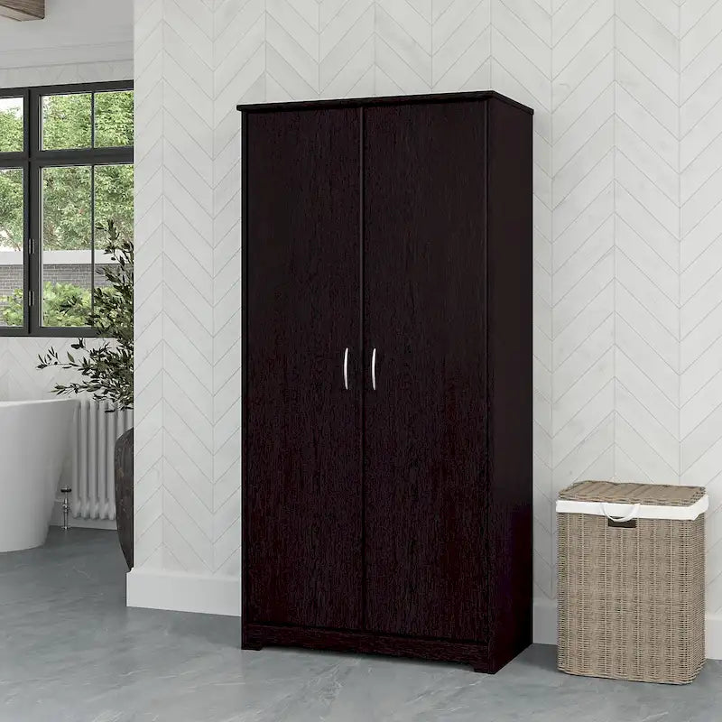 Tall Bathroom Storage Cabinet with Doors, 4-Shelf Adjustable, Transitional Style, 30W x 16D x 61H