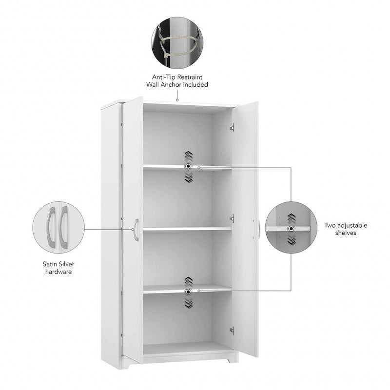 Tall Bathroom Storage Cabinet with Doors, 4-Shelf Adjustable, Transitional Style, 30W x 16D x 61H