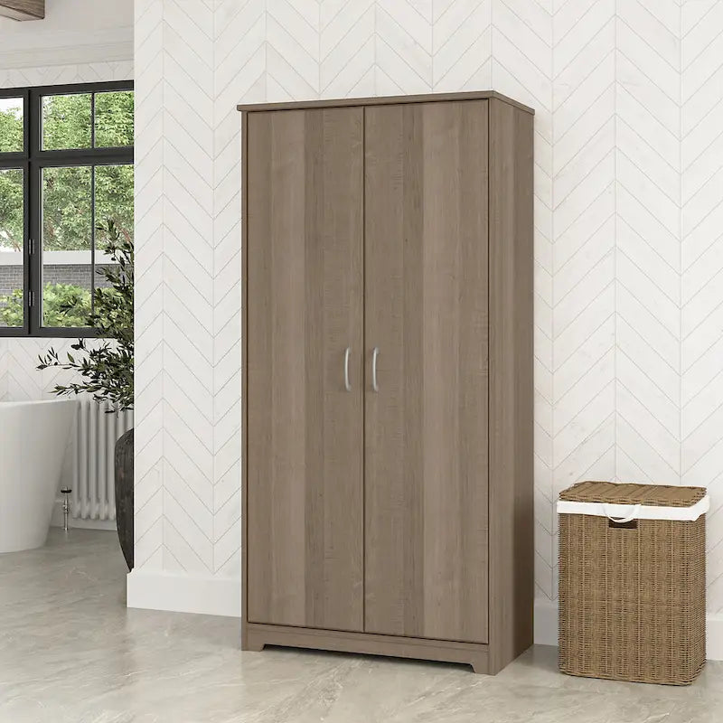 Tall Bathroom Storage Cabinet with Doors, 4-Shelf Adjustable, Transitional Style, 30W x 16D x 61H