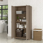 Tall Bathroom Storage Cabinet with Doors, 4-Shelf Adjustable, Transitional Style, 30W x 16D x 61H