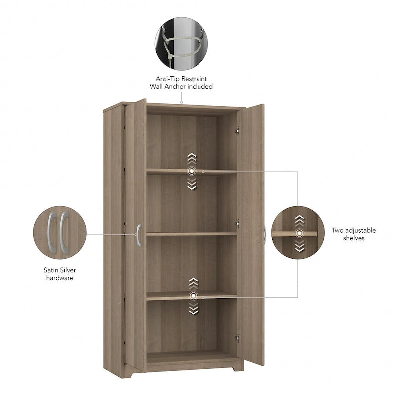 Tall Bathroom Storage Cabinet with Doors, 4-Shelf Adjustable, Transitional Style, 30W x 16D x 61H