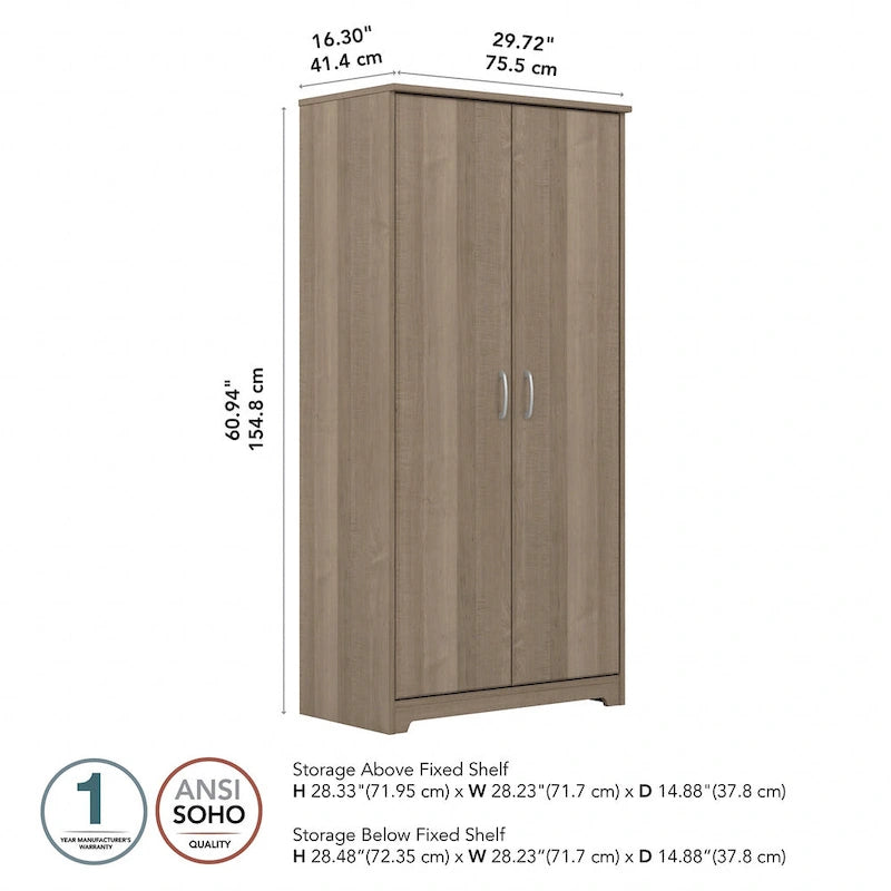 Tall Bathroom Storage Cabinet with Doors, 4-Shelf Adjustable, Transitional Style, 30W x 16D x 61H