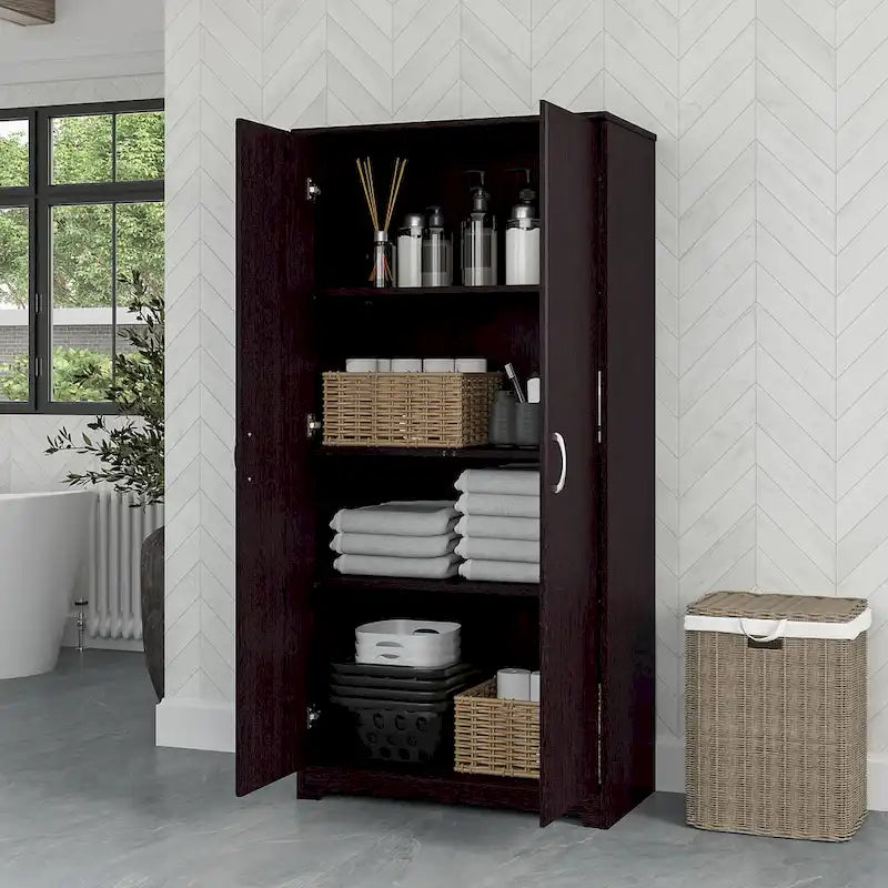 Tall Bathroom Storage Cabinet with Doors, 4-Shelf Adjustable, Transitional Style, 30W x 16D x 61H