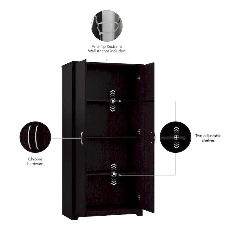 Tall Bathroom Storage Cabinet with Doors, 4-Shelf Adjustable, Transitional Style, 30W x 16D x 61H