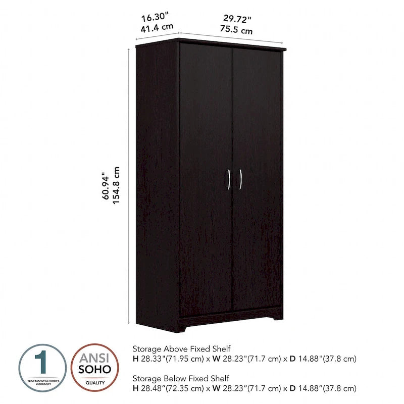Tall Bathroom Storage Cabinet with Doors, 4-Shelf Adjustable, Transitional Style, 30W x 16D x 61H