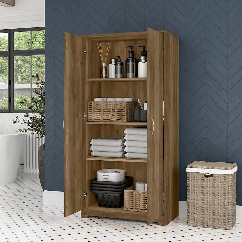 Tall Bathroom Storage Cabinet with Doors, 4-Shelf Adjustable, Transitional Style, 30W x 16D x 61H