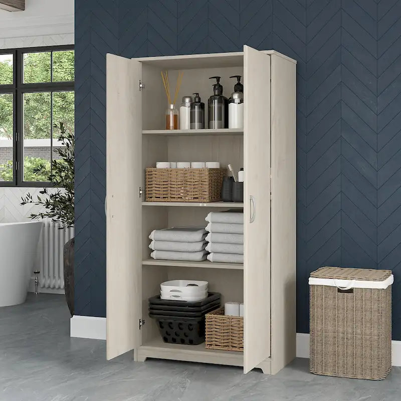 Tall Bathroom Storage Cabinet with Doors, 4-Shelf Adjustable, Transitional Style, 30W x 16D x 61H