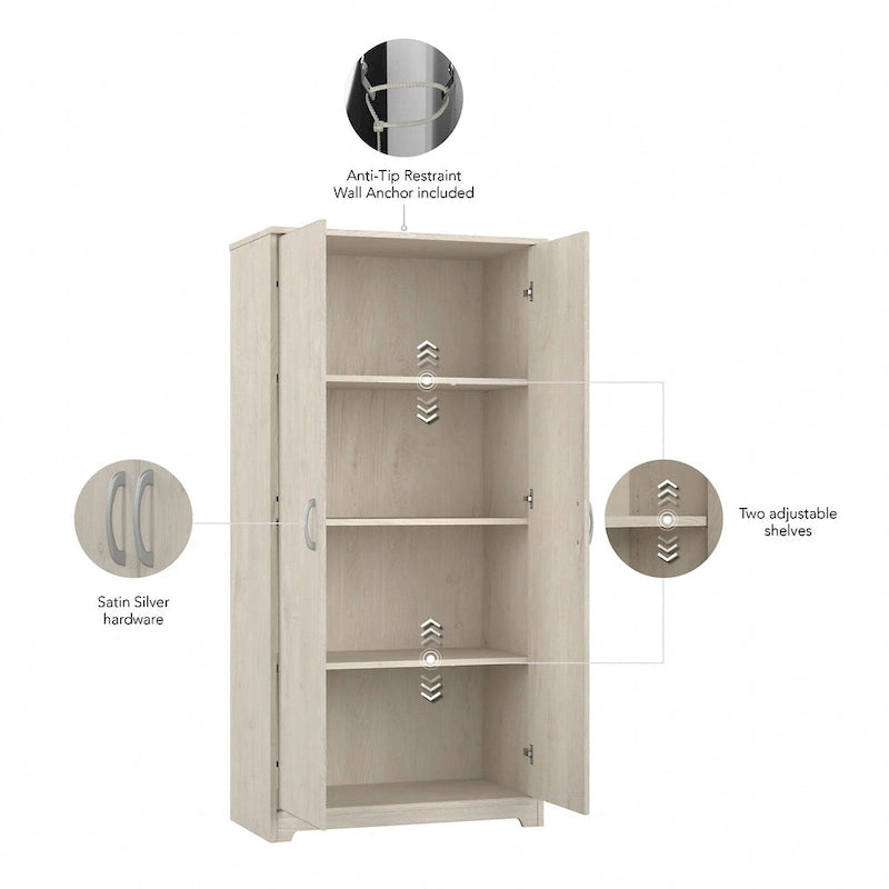 Tall Bathroom Storage Cabinet with Doors, 4-Shelf Adjustable, Transitional Style, 30W x 16D x 61H