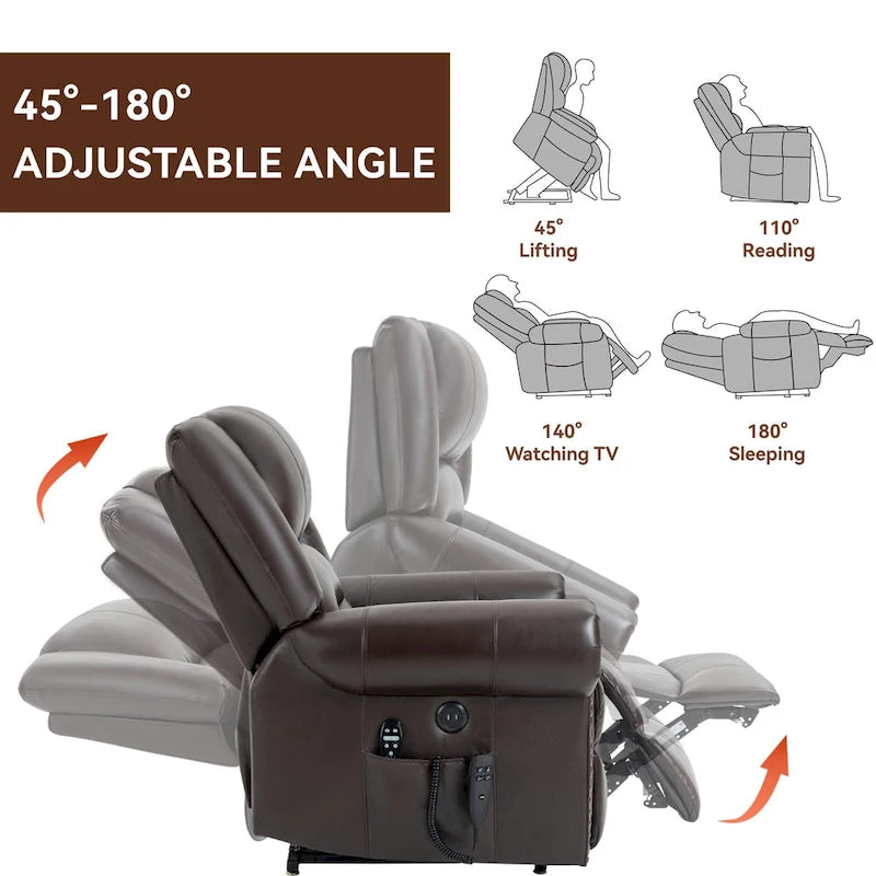 Power Lift Recliner Chair, Dual Motor, 8-Node Massage, Lumbar Heat, USB Port, 350 lb Capacity