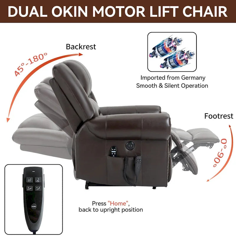 Power Lift Recliner Chair, Dual Motor, 8-Node Massage, Lumbar Heat, USB Port, 350 lb Capacity