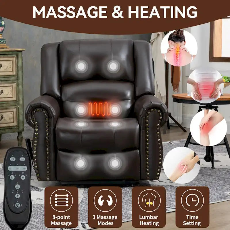 Power Lift Recliner Chair, Dual Motor, 8-Node Massage, Lumbar Heat, USB Port, 350 lb Capacity