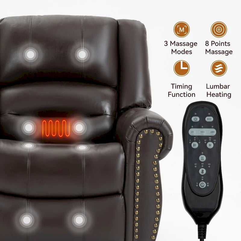 Power Lift Recliner Chair, Dual Motor, 8-Node Massage, Lumbar Heat, USB Port, 350 lb Capacity