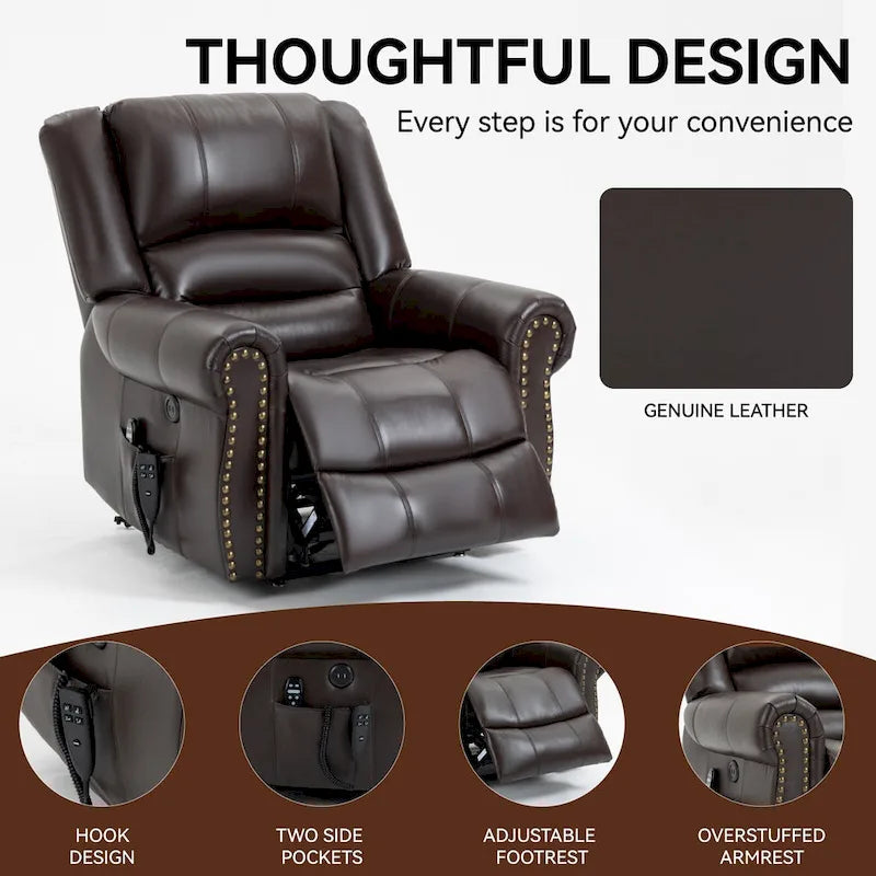Power Lift Recliner Chair, Dual Motor, 8-Node Massage, Lumbar Heat, USB Port, 350 lb Capacity