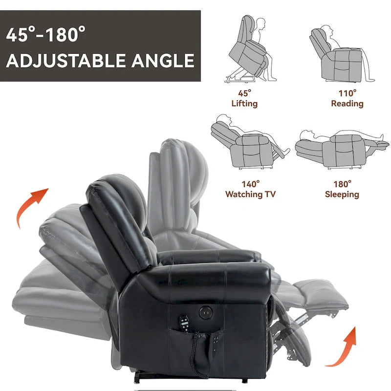Power Lift Recliner Chair, Dual Motor, 8-Node Massage, Lumbar Heat, USB Port, 350 lb Capacity
