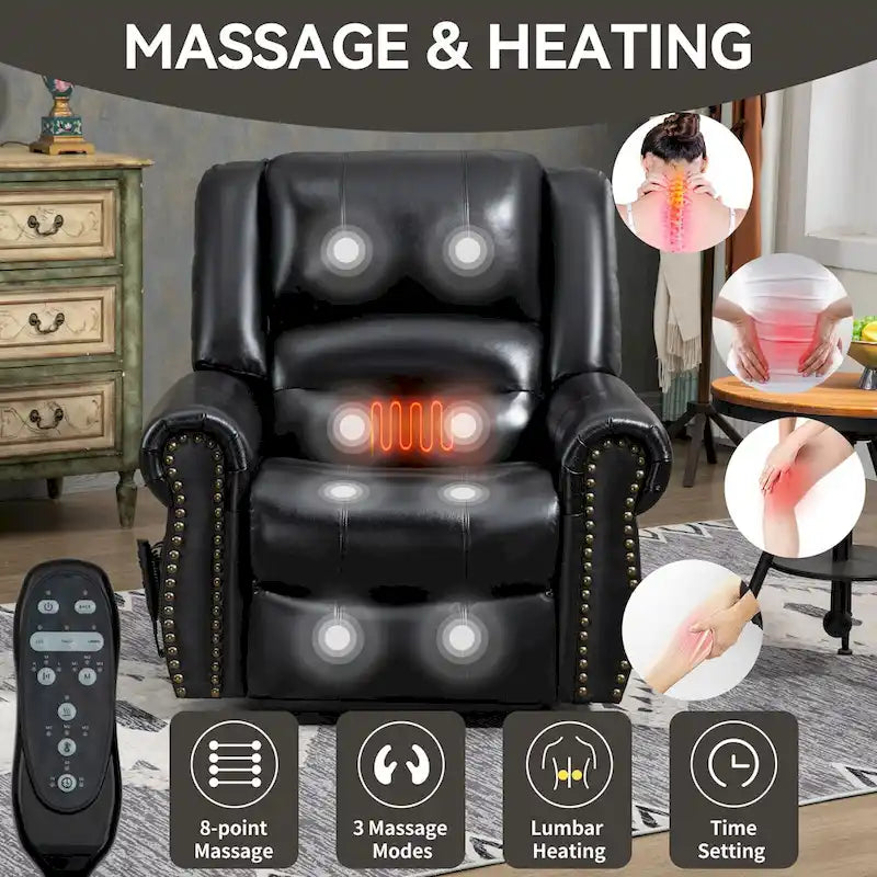 Power Lift Recliner Chair, Dual Motor, 8-Node Massage, Lumbar Heat, USB Port, 350 lb Capacity