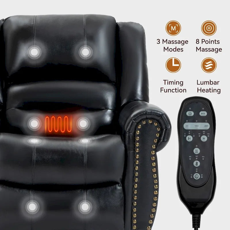 Power Lift Recliner Chair, Dual Motor, 8-Node Massage, Lumbar Heat, USB Port, 350 lb Capacity