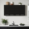 47" Wall Mounted Cabinet with 4 Doors & Interior Shelves, Particle Board, Modern Style, Black