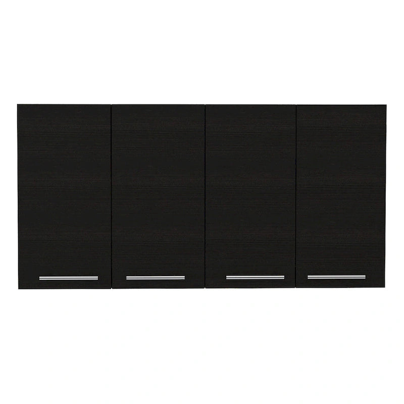 47" Wall Mounted Cabinet with 4 Doors & Interior Shelves, Particle Board, Modern Style, Black