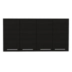47" Wall Mounted Cabinet with 4 Doors & Interior Shelves, Particle Board, Modern Style, Black
