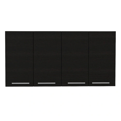 47" Wall Mounted Cabinet with 4 Doors & Interior Shelves, Particle Board, Modern Style, Black