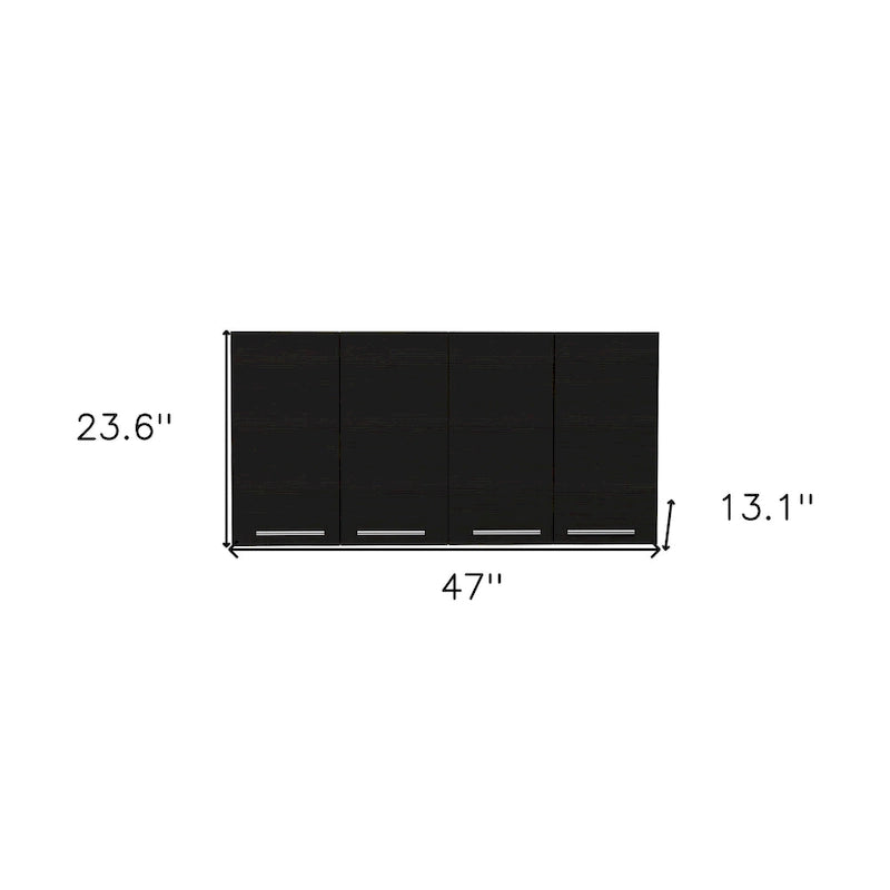 47" Wall Mounted Cabinet with 4 Doors & Interior Shelves, Particle Board, Modern Style, Black