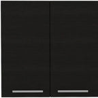 47" Wall Mounted Cabinet with 4 Doors & Interior Shelves, Particle Board, Modern Style, Black