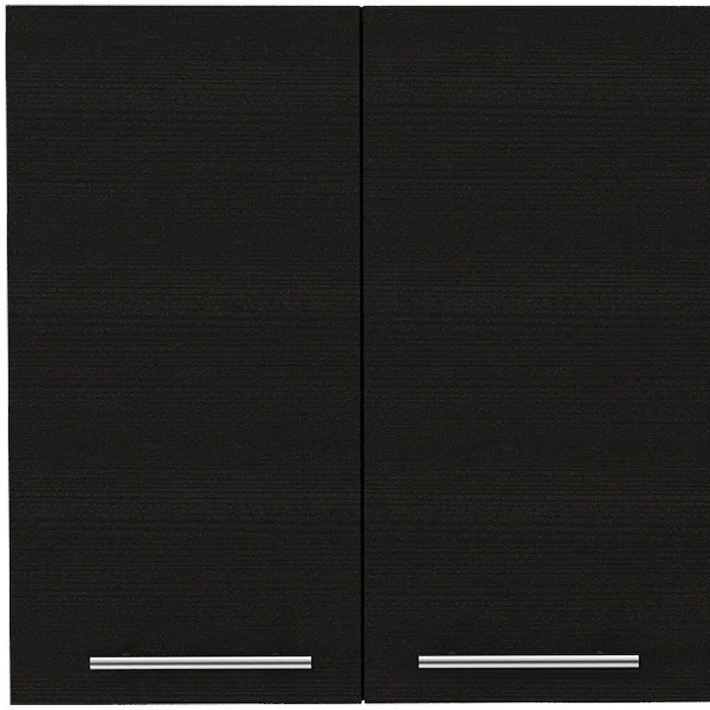 47" Wall Mounted Cabinet with 4 Doors & Interior Shelves, Particle Board, Modern Style, Black