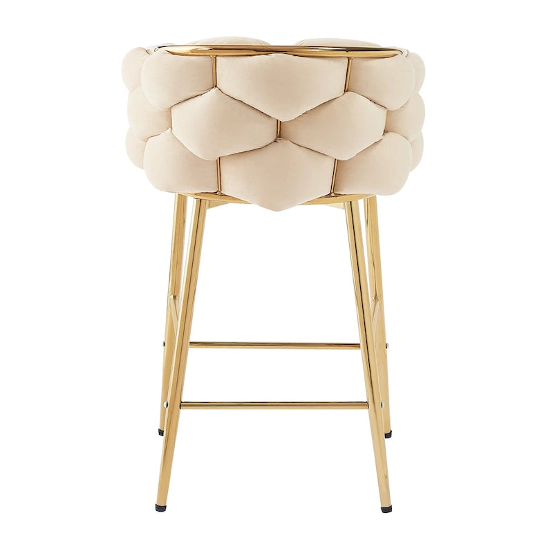 Modern 28-Inch Set of 2 Bar Stools with Velvet Padded Backrest Seat, Metal Legs for Dining Room Living Room and Bedroom
