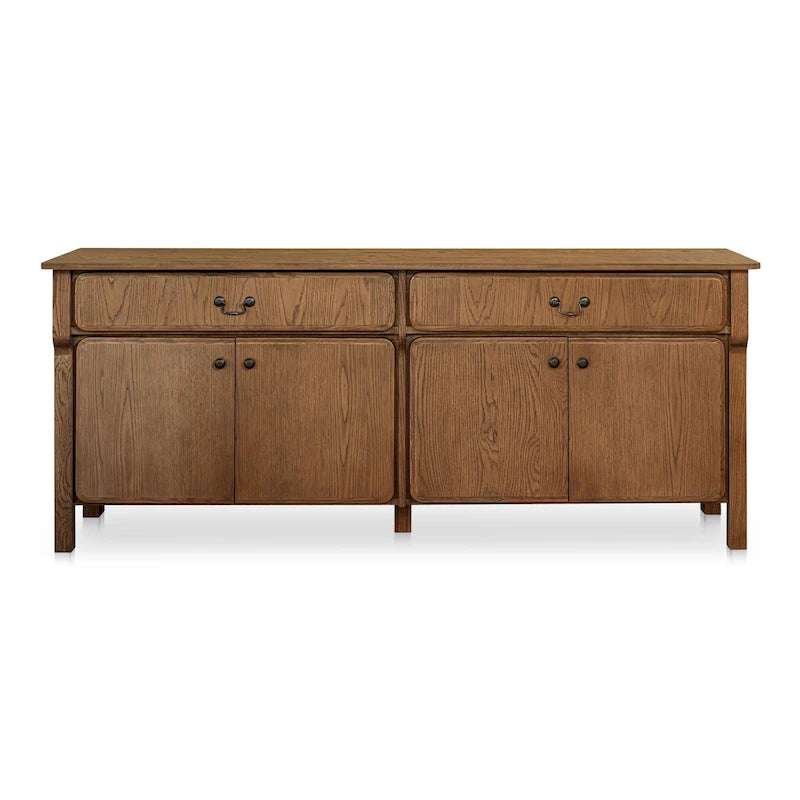 Solid Oak Sideboard with Drawers, Warm Brown, Mid-Century Style, 78.5"W x 19.76"D x 32"H
