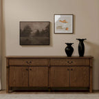 Solid Oak Sideboard with Drawers, Warm Brown, Mid-Century Style, 78.5"W x 19.76"D x 32"H