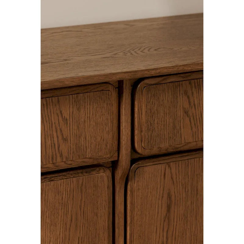 Solid Oak Sideboard with Drawers, Warm Brown, Mid-Century Style, 78.5"W x 19.76"D x 32"H