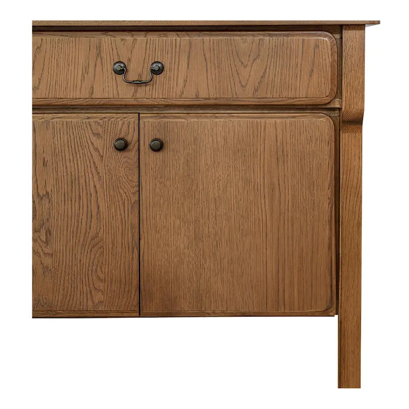 Solid Oak Sideboard with Drawers, Warm Brown, Mid-Century Style, 78.5"W x 19.76"D x 32"H